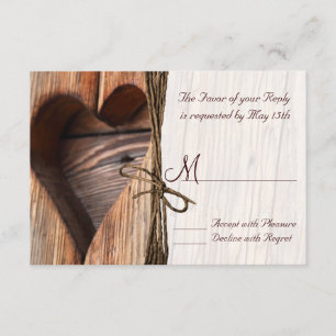 Pays rustique Bois Coeur Twine Mariage RSVP