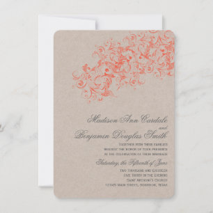 Pays Rustique Corail Flourish Wedding Invitations