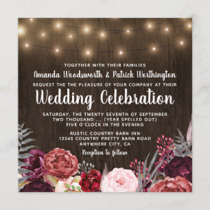 Pays Rustique Marsala Peony Mariage Invitations