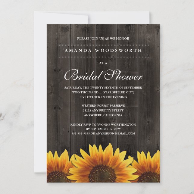 Pays Rustique Tournesol Bridal Invitations de douc (Devant)