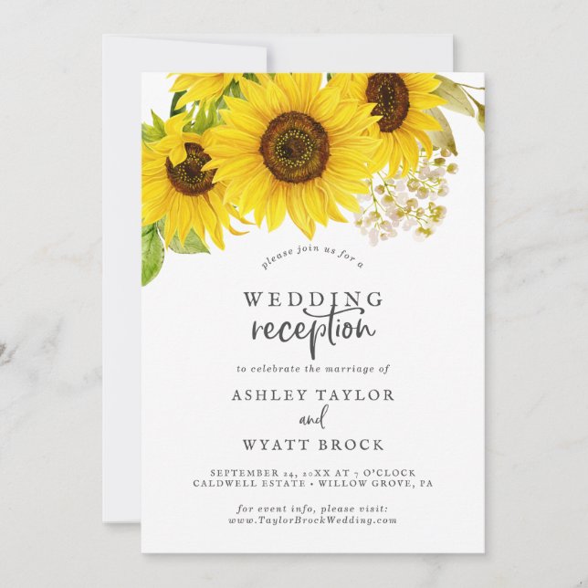 Pays Sunflower Réception de mariage Invitation (Devant)