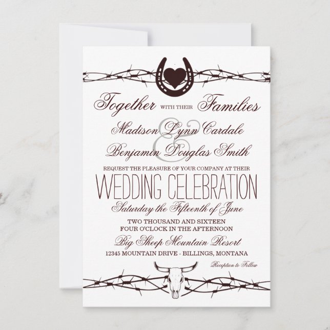 Pays Western Barbed Wire Wedding Invitations (Devant)