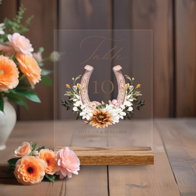 Pays Western Horseshoe Aquarelle Floral Crest (Country Western Horseshoe Watercolor Floral Crest Acrylic Sign)