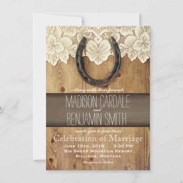 Pays Western Horseshoe Lace Wedding Invitations (Devant)