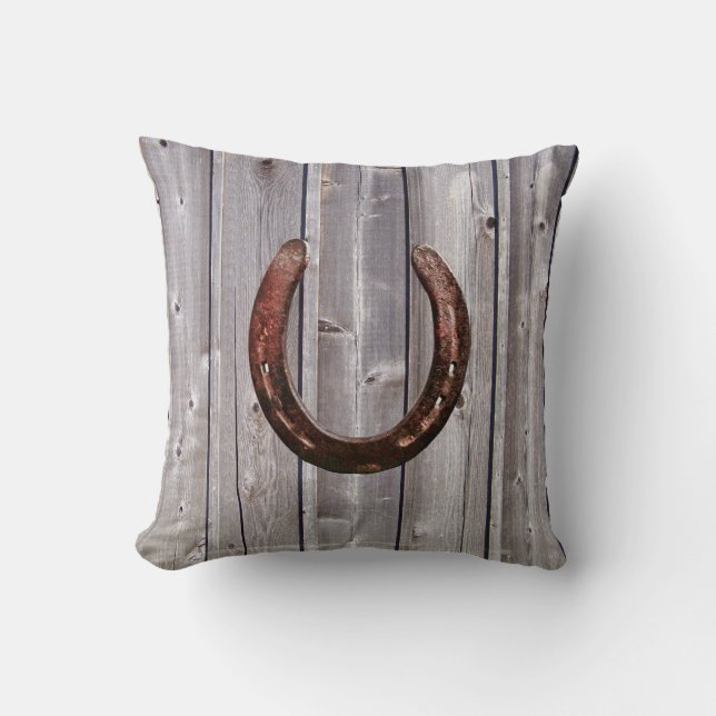Pays Western Lucky Horseshoe Rustic Wood Coussin (Recto)