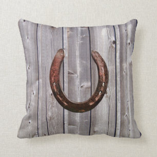 Pays Western Lucky Horseshoe Rustic Wood Coussin