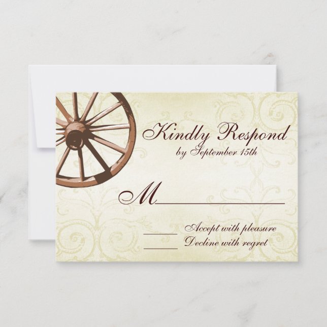 Pays Western Wagon Wheel Wedding Carte RSVP (Devant)