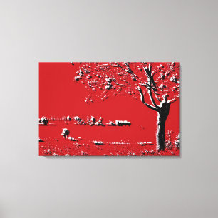 Paysage Abstrait avec arbres en rouge - Toile