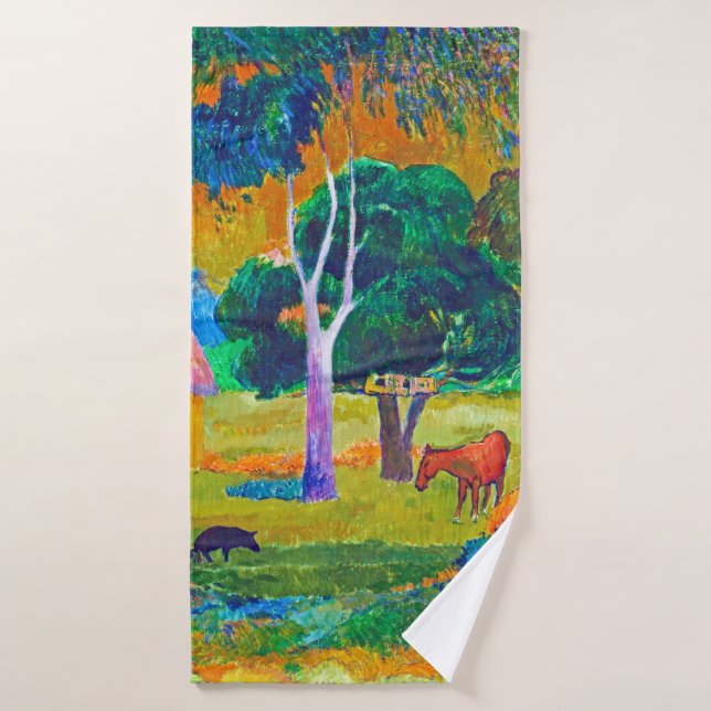 Paysage avec cochon et cheval, Gauguin (Serviette de bain)