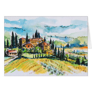 Paysage avec des arbres de ville et de cyprès