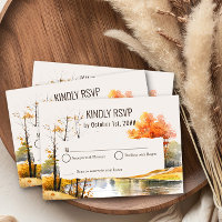 Paysage boisé du lac Fall Watercolor RSVP
