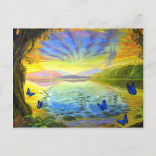 Paysage Carte Postale Avec Papillons Et Rivière