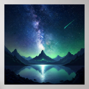 Paysage Cosmique Lac - Art Mural Ciel Nocturne
