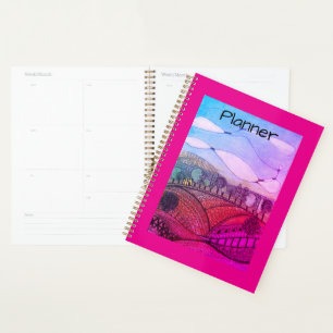 Paysage de doodle rouge et rose Planificateur