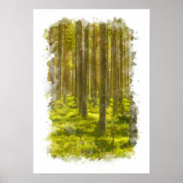 Paysage de forêt naturelle - Affiche aquarelle