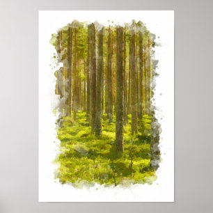 Paysage de forêt naturelle - Affiche aquarelle