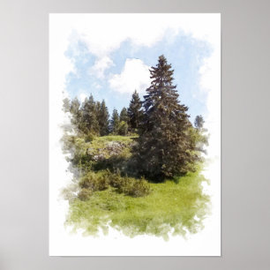 Paysage de forêt naturelle - Affiche aquarelle
