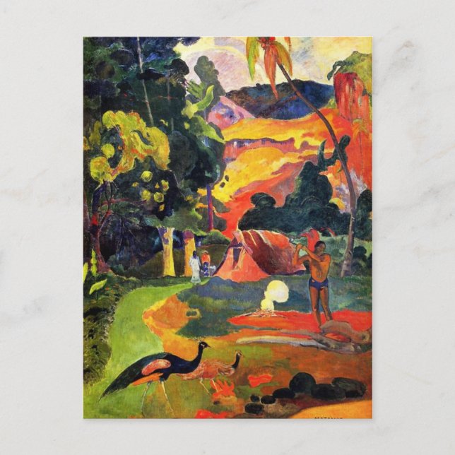 Paysage de Gauguin avec carte postale Peacocks (Devant)