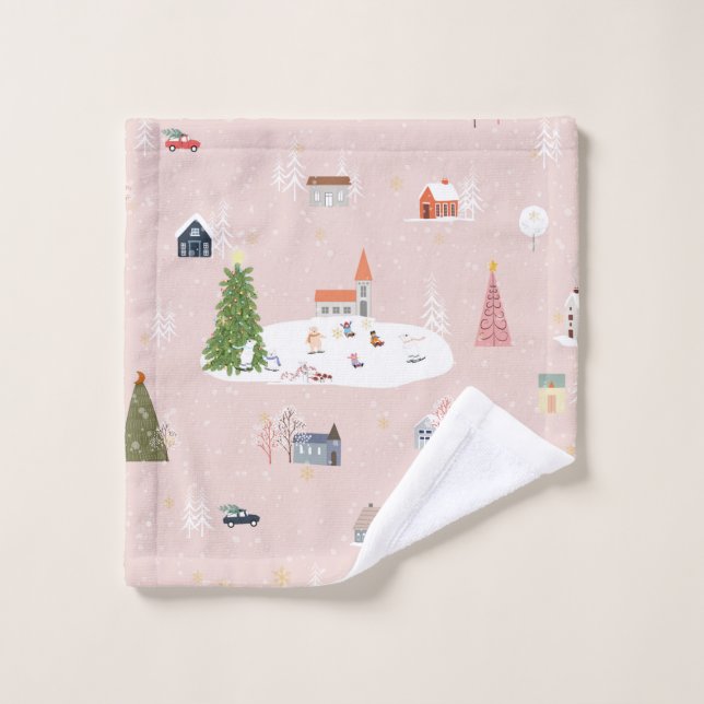 Paysage de Noël mignon et motif en t (Gant de toilette)