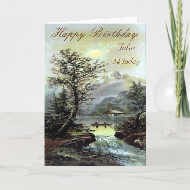 Paysage de pêche vintage Carte d'anniversaire (Devant)