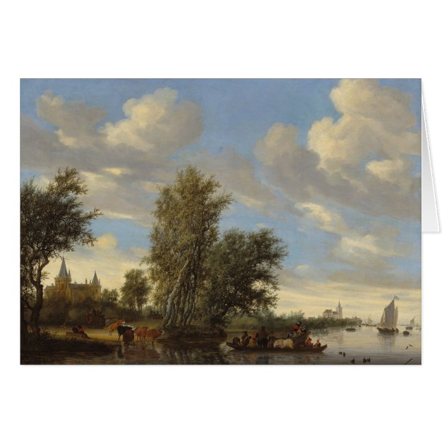 Paysage de rivière avec le ferry, 1649 (huile sur (Devant horizontal)