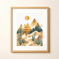 Paysage Désertique Cactus Géométrique Art Mural