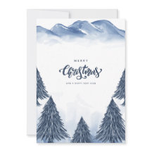 Paysage d'hiver bleu blanc Noël Carte de vœux