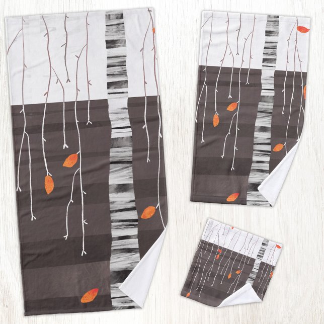 Paysage d'hiver Peinture d'arbre (Modern autumn fall winter tree abstract art bathroom towel set)