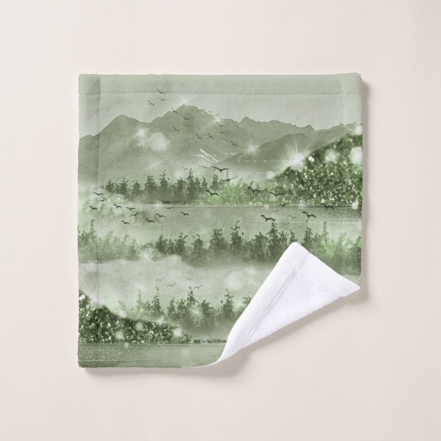 Paysage du lac Mountain Forest Médias mixtes (Gant de toilette)