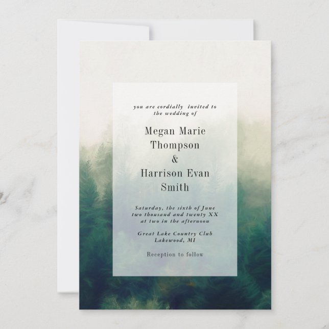 Paysage forestier peint Faire-part de mariage (Devant)