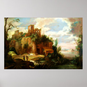 Paysage italien vintage avec des ruines Poster