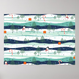 Paysage neigeux Éléments de Noël Poster Motif
