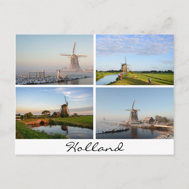 Paysages avec moulins à vent en Hollande carte pos (Devant)
