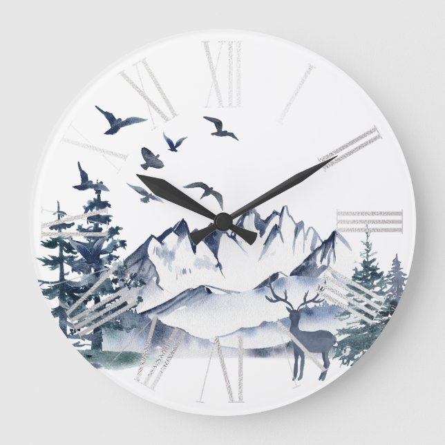 Pazifik Nordwest Rocky Mountains und Deer Große Wanduhr (Vorderseite)