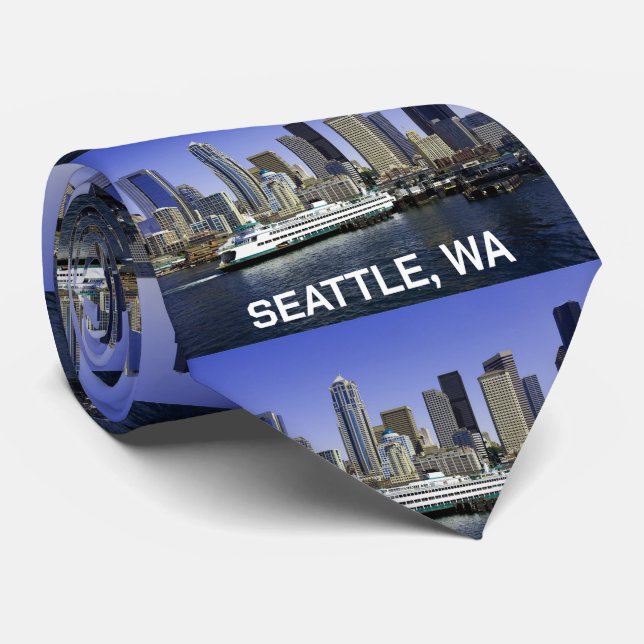 Pazifik Nordwest Seattle Ferry & Gebäude Krawatte (Gerollt)