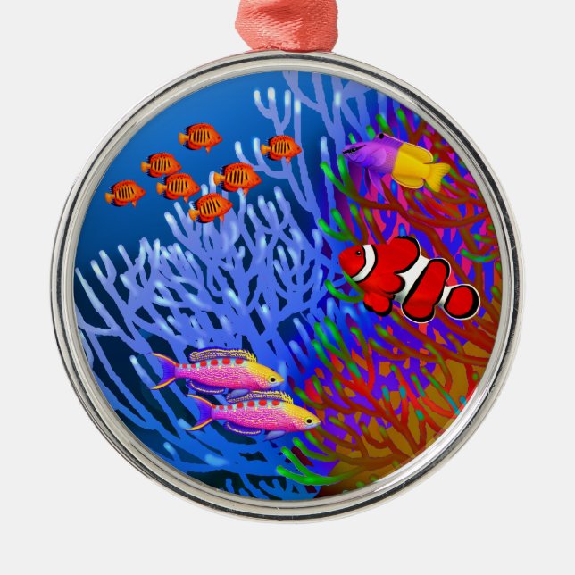 Pazifische Korallenriff-Fisch-Verzierung Silbernes Ornament (Vorne)