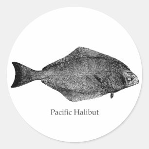 Pazifischer Heilbutt-Logo Runder Aufkleber