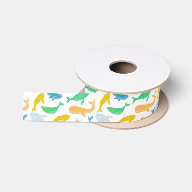 Pazifischer Ozeanwal Wasserfarbe Satinband (Spule)