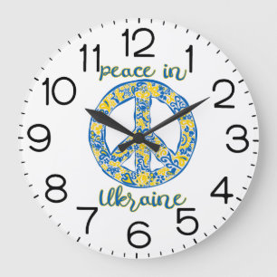 Pazifisches Friedenszeichen in ukrainischen Flagge Große Wanduhr