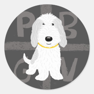 PBGV Cartoon-Hund - Grau & Weiß Runder Aufkleber