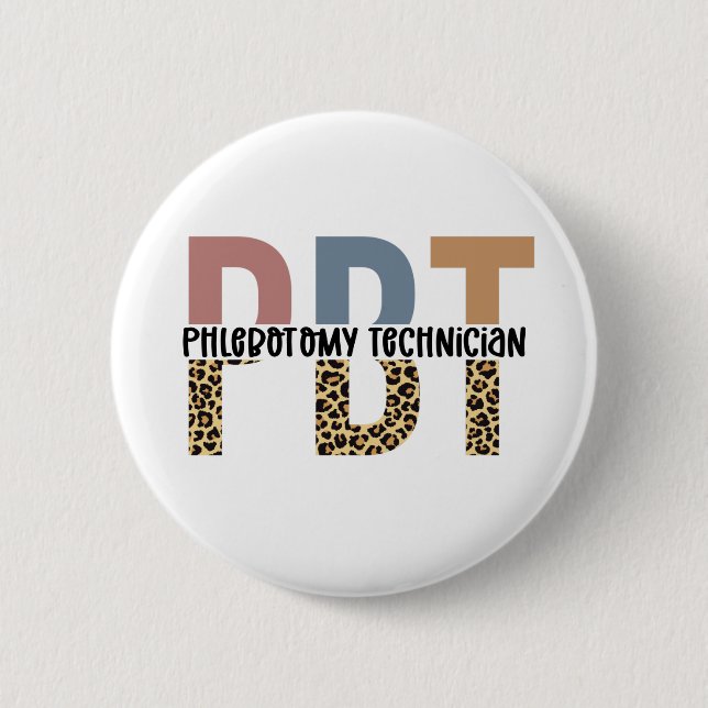 PBT Phlebotomie Techniker Leopard Print Button (Vorderseite)