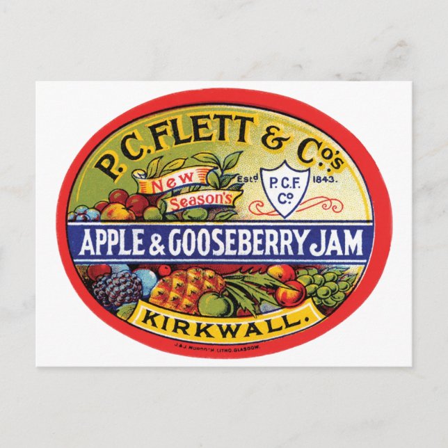 PC Flett & Cos. Apple & Gooseberry Jam Postkarte (Vorderseite)