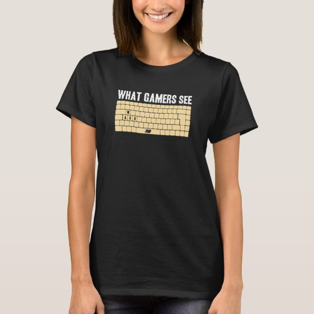 PC Gamer WASD Meme Was Gamer sehen Videospiele T-Shirt (Vorderseite)