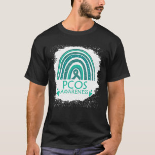 PCOS Awareness gebleicht Rainbow Aquamarin Ribbon T-Shirt