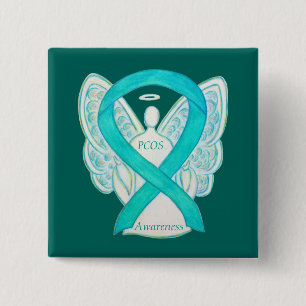 PCOS Awareness Ribbon Angel Custom Art Button