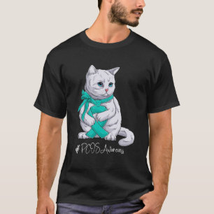 PCOS Sensibilisierungsmonat Aquamarine Ribbon-Katz T-Shirt