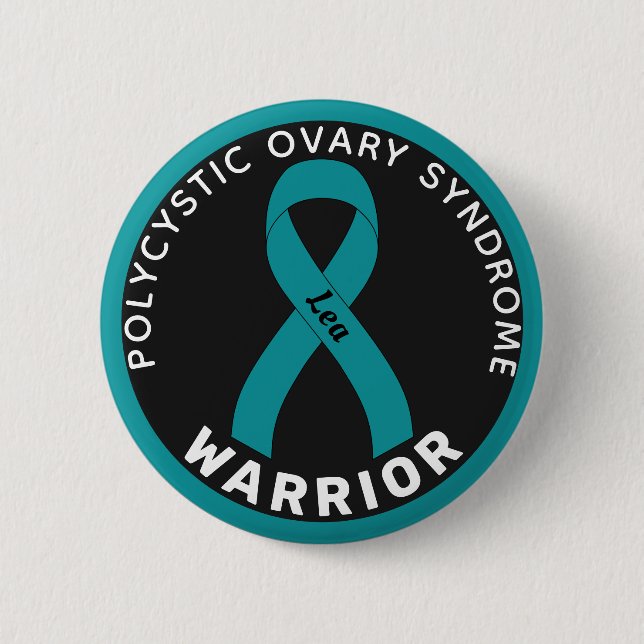PCOS Warrior Ribbon Black Button (Vorderseite)