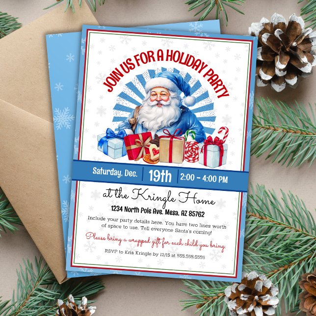 PD Blue Weihnachts Weihnachtsfeier Einladung (Festive blue Christmas holiday party invitation for law enforcement police department or kids party)