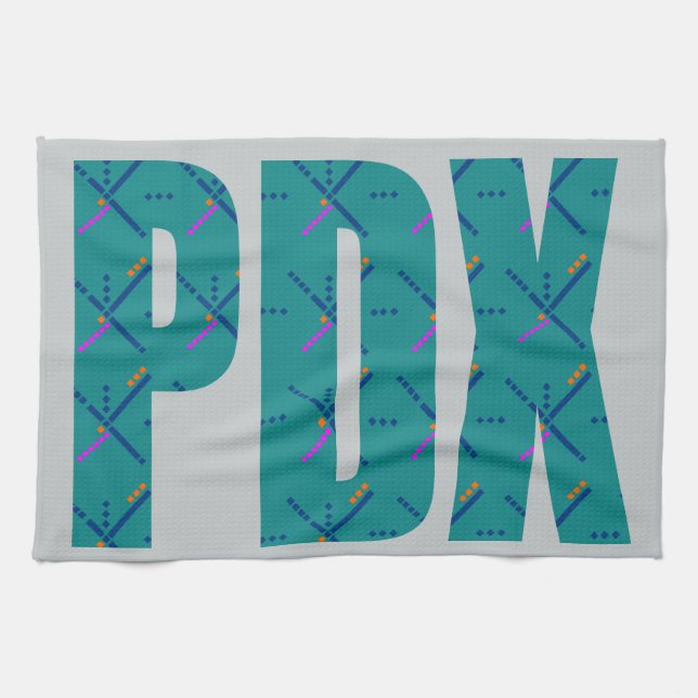PDX Portland Flughafen-Teppich-Text Geschirrtuch (Horizontal)