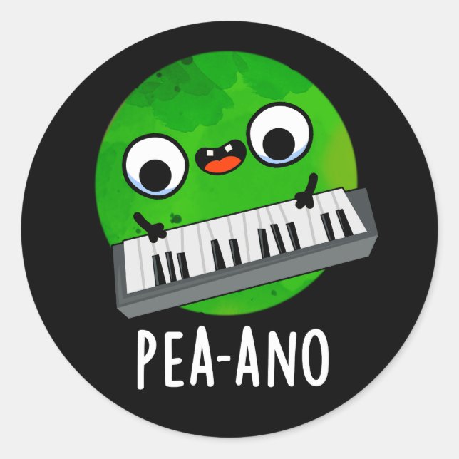 Pea-ano Funny Music Veggie Pea Pun Dark BG Runder Aufkleber (Vorderseite)